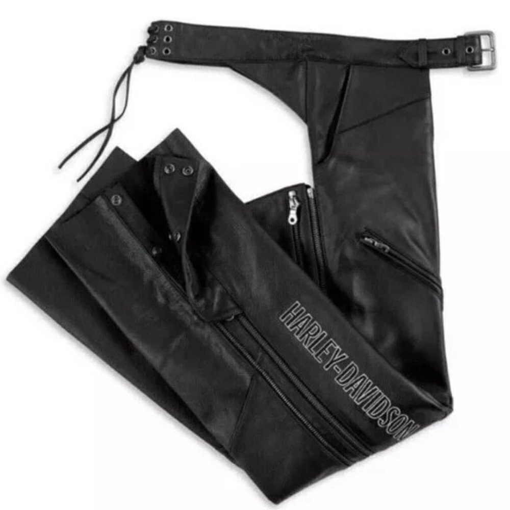 Harley-Davidson Women's Deluxe Leather Motorcycle Chaps Black Large Petite EUC‍﻿